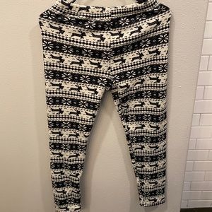 Women’s Deer Winter Lined Leggings- Black/Cream